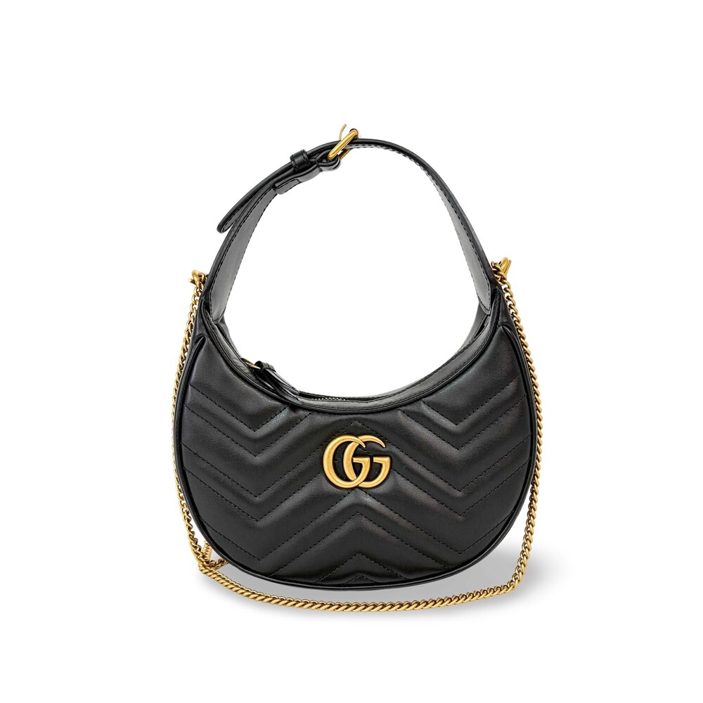 Gucci GG Marmont Half Moon Hobo Matelasse Leather Mini